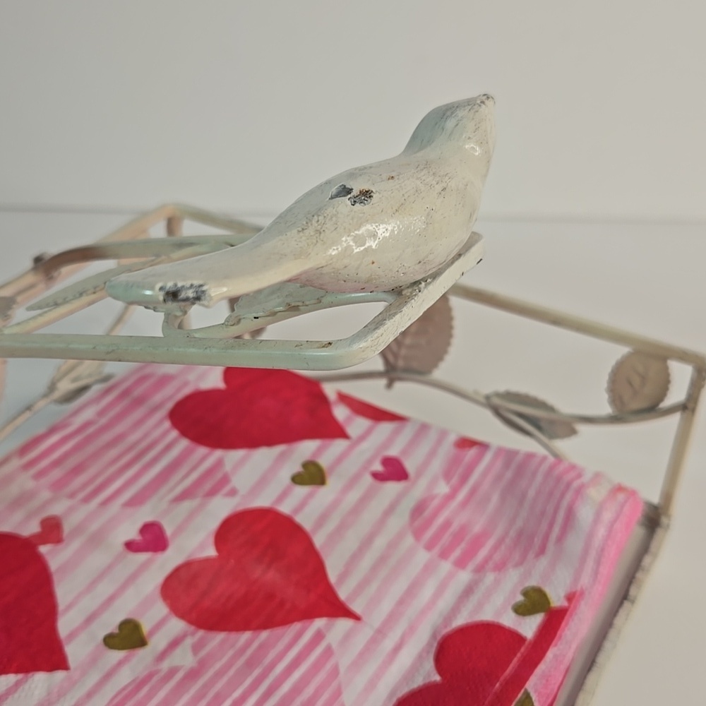 Shabby Chic Cottage Cream/Off White Metal Napkin Holder with Bird Vine Design - Picture 4 of 11